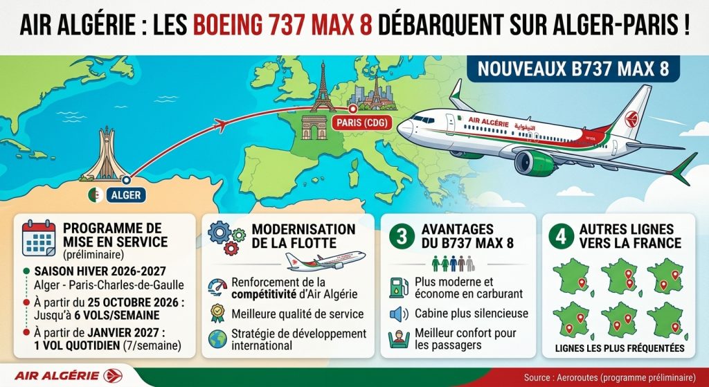 La ligne Alger-Paris accueillera les nouveaux Boeing 737 MAX d&rsquo;Air Algérie