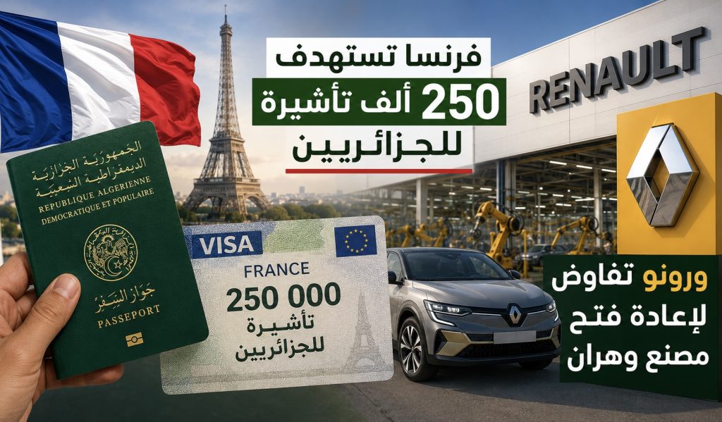 فرنسا تستهدف 250 ألف تأشيرة للجزائريين ورونو تفاوض لإعادة فتح مصنع وهران