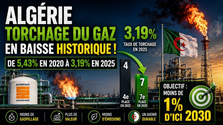 L’Algérie réduit le torchage du gaz à 3,19 % et recule à la 7ᵉ place mondiale : Sonatrach vise moins de 1 % d’ici 2030